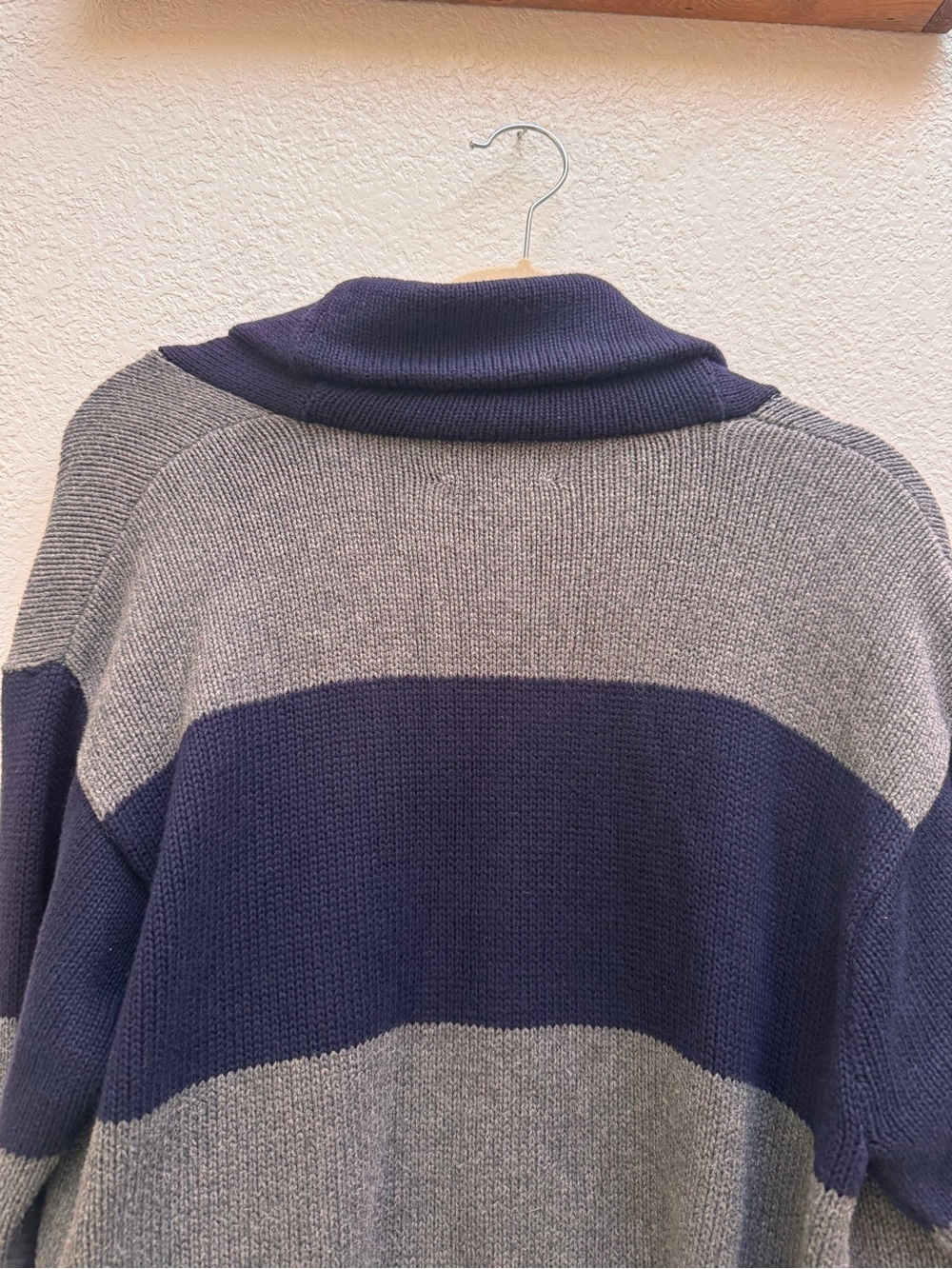 Polo Ralph Lauren Mens Navy Gray Striped Shawl-Collar Cardigan 100% Merino Wool - Picture 13 of 14